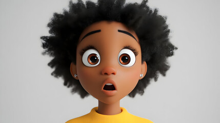 Canvas Print - A surprised animated character with curly hair and wide eyes.