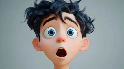 Canvas Print - A surprised cartoon character with wide eyes and messy hair, expressing shock or amazement.