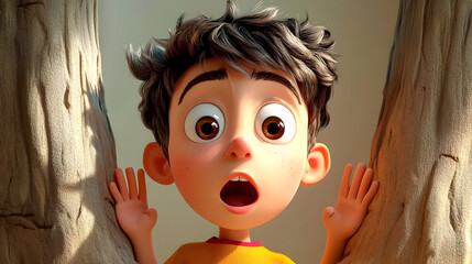 Canvas Print - A surprised young boy in a playful animated style, expressing wonder or excitement.