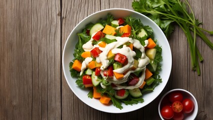 Wall Mural - Traditional salad with cooked vegetables with mayonnaise