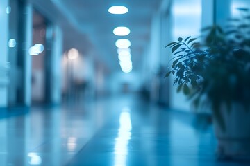 Wall Mural - Tranquil Blue-Hued Corridor with Lush Greenery