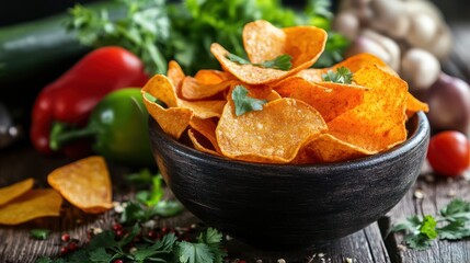 Canvas Print - Bowl of Tortilla Chips on Wooden Table