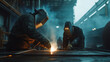 © supee - Welders in protective gear working in a shipyard
