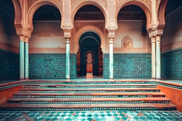 Wall Mural - Stunning Architectural Details of a Moroccan Courtyard with Intricate Tile Work