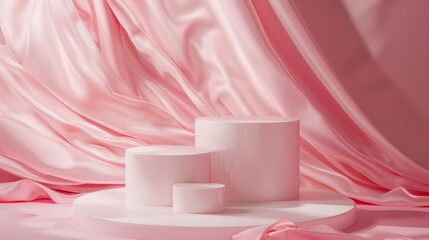 Wall Mural - A pink curtain is draped over a white pedestal