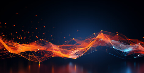 Fototapete - Network background with shine light of line and dot conncetion. Abstract technology background