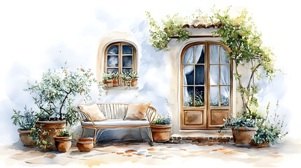 Poster - A charming outdoor seating area with plants and a cozy atmosphere.