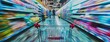 © Olsek - Blurred vision of a shopping cart in a modern supermarket. Dynamic retail environment. Vibrant imagery representing consumerism and speed. Generative AI