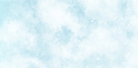 Wall Mural - blue snow background with clouds, light blue bokeh background for design, beautiful blue watercolor 