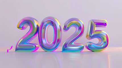 Shiny number 2025 in a colorful metallic design. This illustration features smooth textures and vibrant reflections, perfect for celebrations.