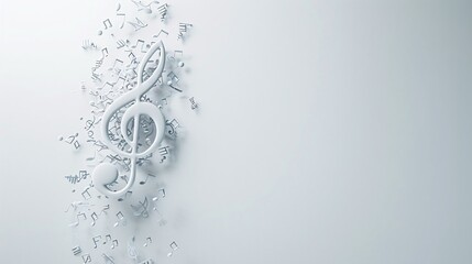 Poster - A 3D rendered treble clef and notes emerging from a light background, creating a harmonious scene with ample copy space.