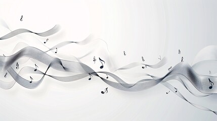 Poster - a 3d music staff with notes flowing across a minimalist, light-colored background, offering ample co