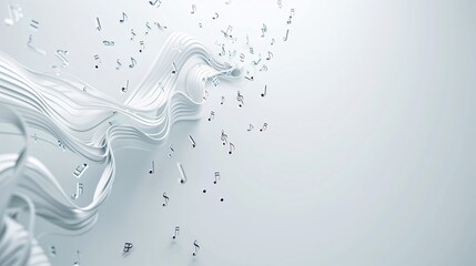 Poster - A 3D music staff with notes flowing across a minimalist, light-colored background, offering ample copy space for customization.