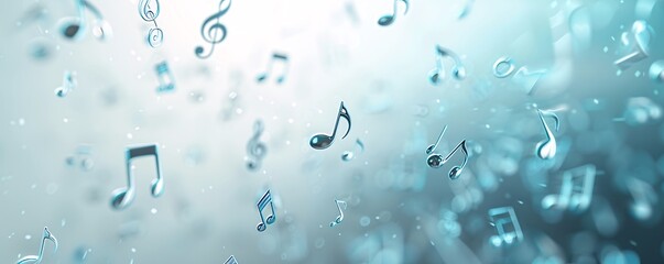 Poster - floating 3d music notes and symbols in a tranquil, blue-toned environment, creating a serene scene w