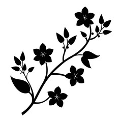 Wall Mural - Branch with flowers silhouette vector illustration.