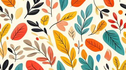 Sticker - A vibrant flat illustration of leaves in a whimsical style, showcasing textures and patterns for a modern touch.