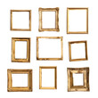 © Only PNG - Set of minimalistic golden frames, arranged in a row on a white background