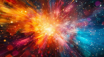 Poster - A vibrant and enchanting cosmic scene showcasing an explosion of brilliant colors and dynamic light energy in space
