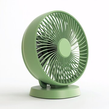 240805 176. Green fan, white background, 3D Rendering, isometric, oscillating design, sleek blades, adjustable speed settings