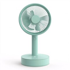 240805 180. Portable fan, sage green shade, white background, 3D Rendering, isometric, foldable design, rechargeable battery, misting function