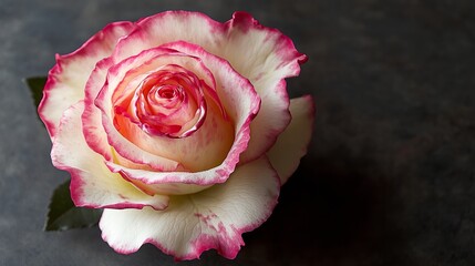 Canvas Print - A close-up picture of a delicate pink and white rose, with soft petals blending from pale pink at the edges to pure white towards the center. 