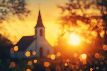 blur church in the sunset background, abstract background religion church.