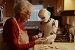 © Ven - Un robot ayuda a una mujer mayor a preparar galletas en una cocina decorada para Navidad, representando la unión entre tecnología y tradición.
