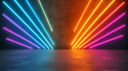 Wall Mural - Vibrant Neon Lights on Concrete Wall, Perfect for Background or Overlay