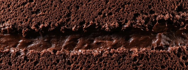 The texture of the cut of a chocolate cake.