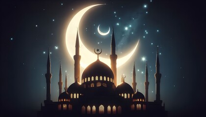 Wall Mural - masjid , and moon, ramadhan