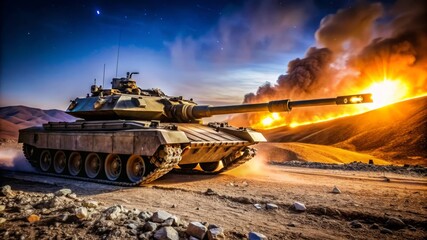 Tank on the Battlefield at Night.