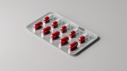 red w hite blister pack containing capsules arranged neatly, high-quality photo for pharmaceutical p