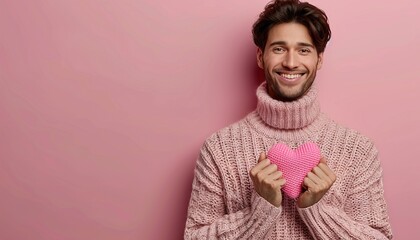 Poster - Photo of cheerful happy man make hands heart figure 