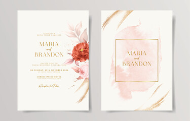 Wall Mural - Elegant minimalist wedding invitation card template with floral decoration