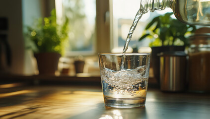 Wall Mural - Water being poured into glass in kitchen