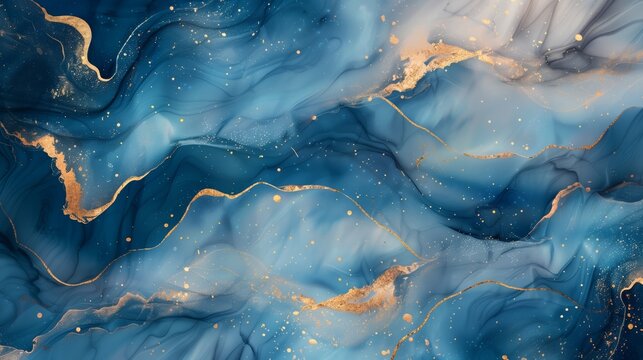Abstract fluid art background with blue and golden colors