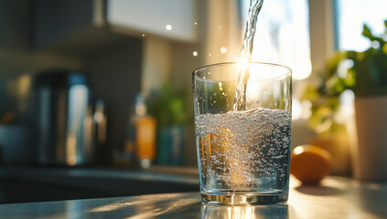 Wall Mural - Water being poured into glass in kitchen