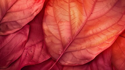 Wall Mural - A close up of a leaf with a red background