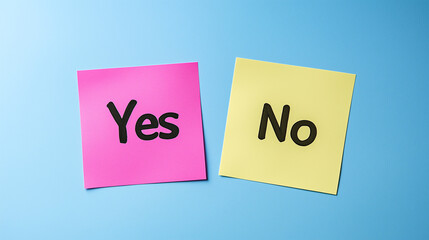 Yes no decision making on sticky notes isolated on color background vote concept