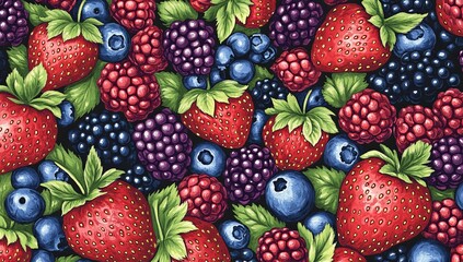 Wall Mural - A rich, summery background overflowing with plump, ripe berries