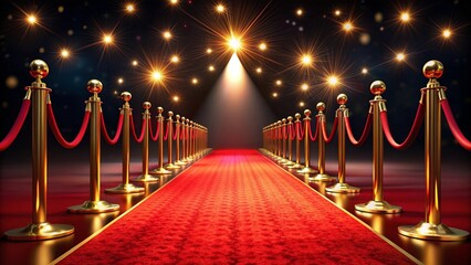 Red carpet and golden barriers on background for VIP event