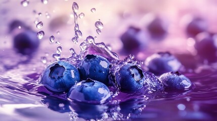 Wall Mural - Water Splashing On Fresh Blueberries