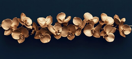 Wall Mural - Bronze Orchid Blossoms on Midnight Blue