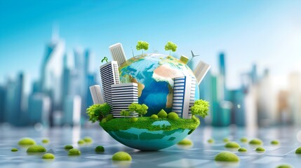 Wall Mural - Green City on Earth Globe.