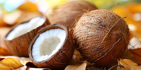 Studio photography of fresh organic tropical coconuts