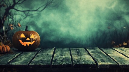 Spooky halloween background with empty wooden planks