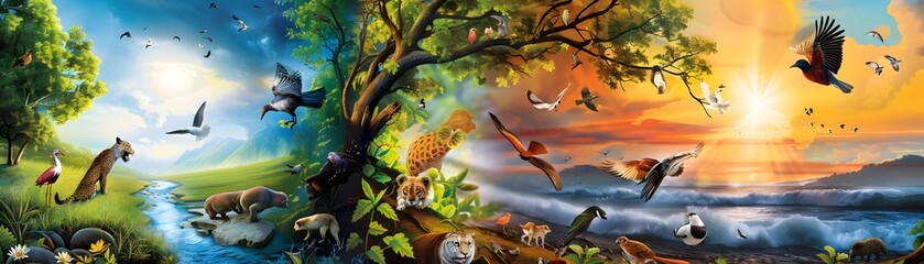 Poster - Colorful Animals and Nature Collage.