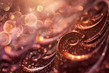 Fototapete - Swirled chocolate drizzle designs with bokeh effect, Ai generated