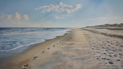 Canvas Print - Footprints Leading Towards the Horizon on a Sandy Beach