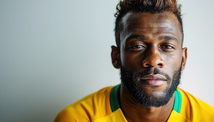 Wall Mural - Brazilian Black Man Fan with Soccer Team Shirt Isolated on White. 